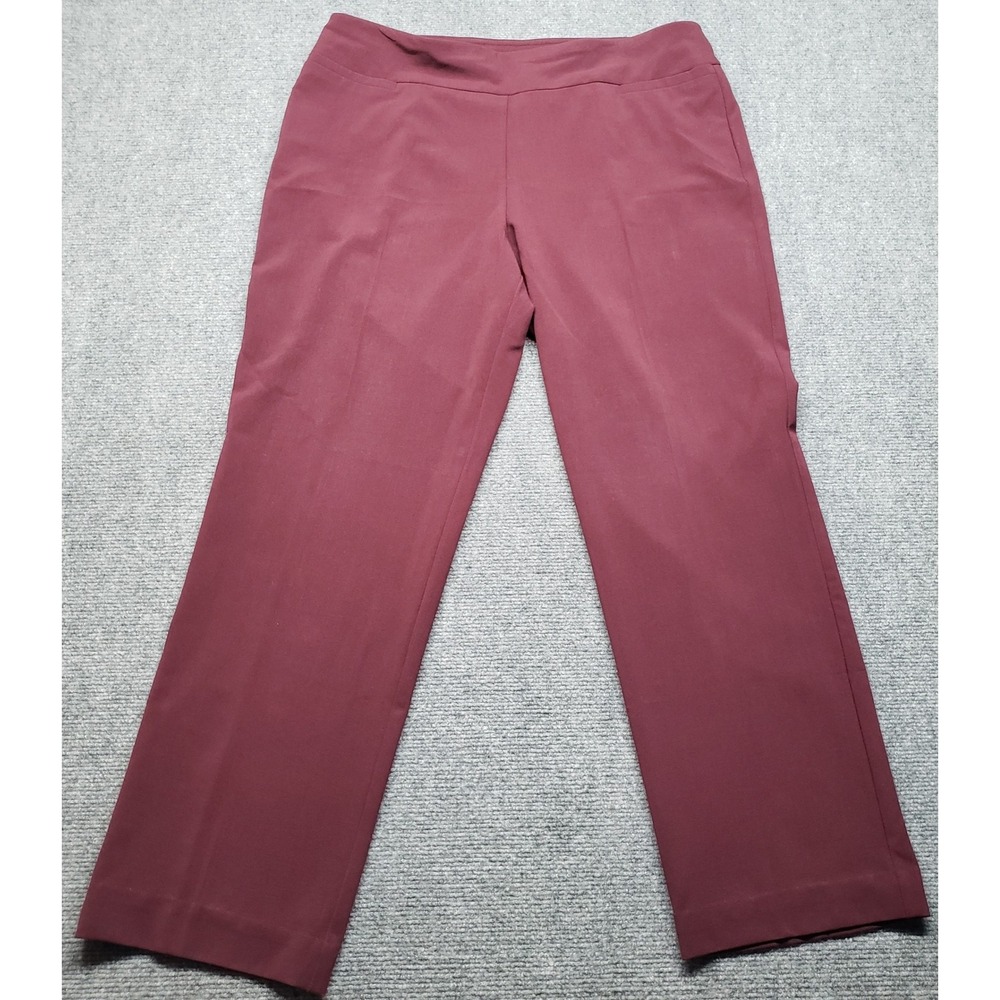 Kim Rogers Dress Pants Womens 14 Burgundy Straight Leg Pull On Stretch